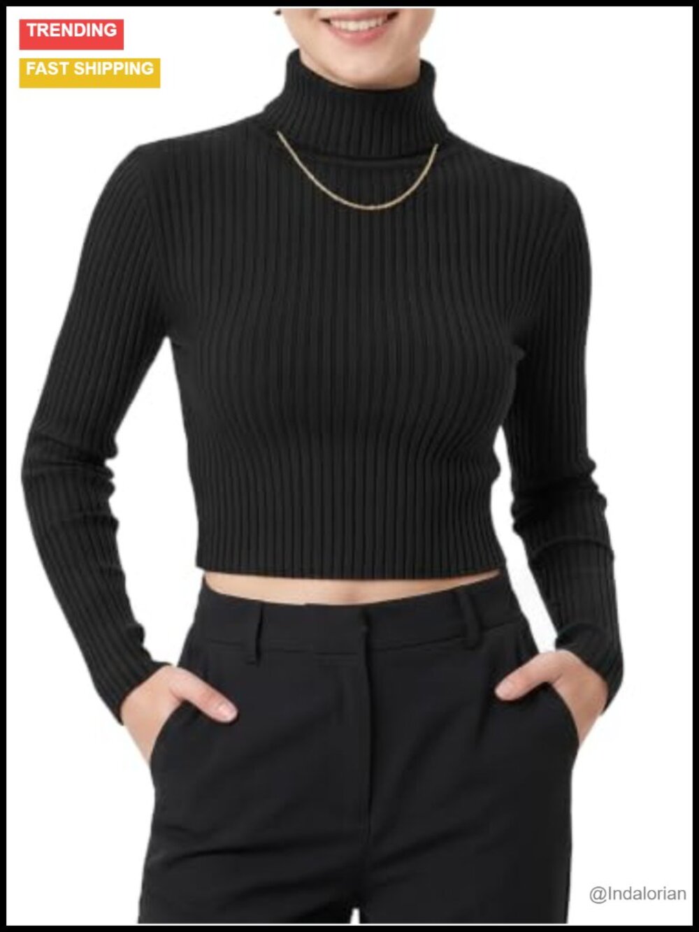 Women's Cropped Ribbed Turtleneck Sweater Slim Fit Long Sleeve Knit Top